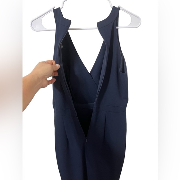 ❤️XSCAPE Womens Navy Zippered Sleeveless V Neck Midi Cocktail Mermaid Dress - Picture 9 of 9